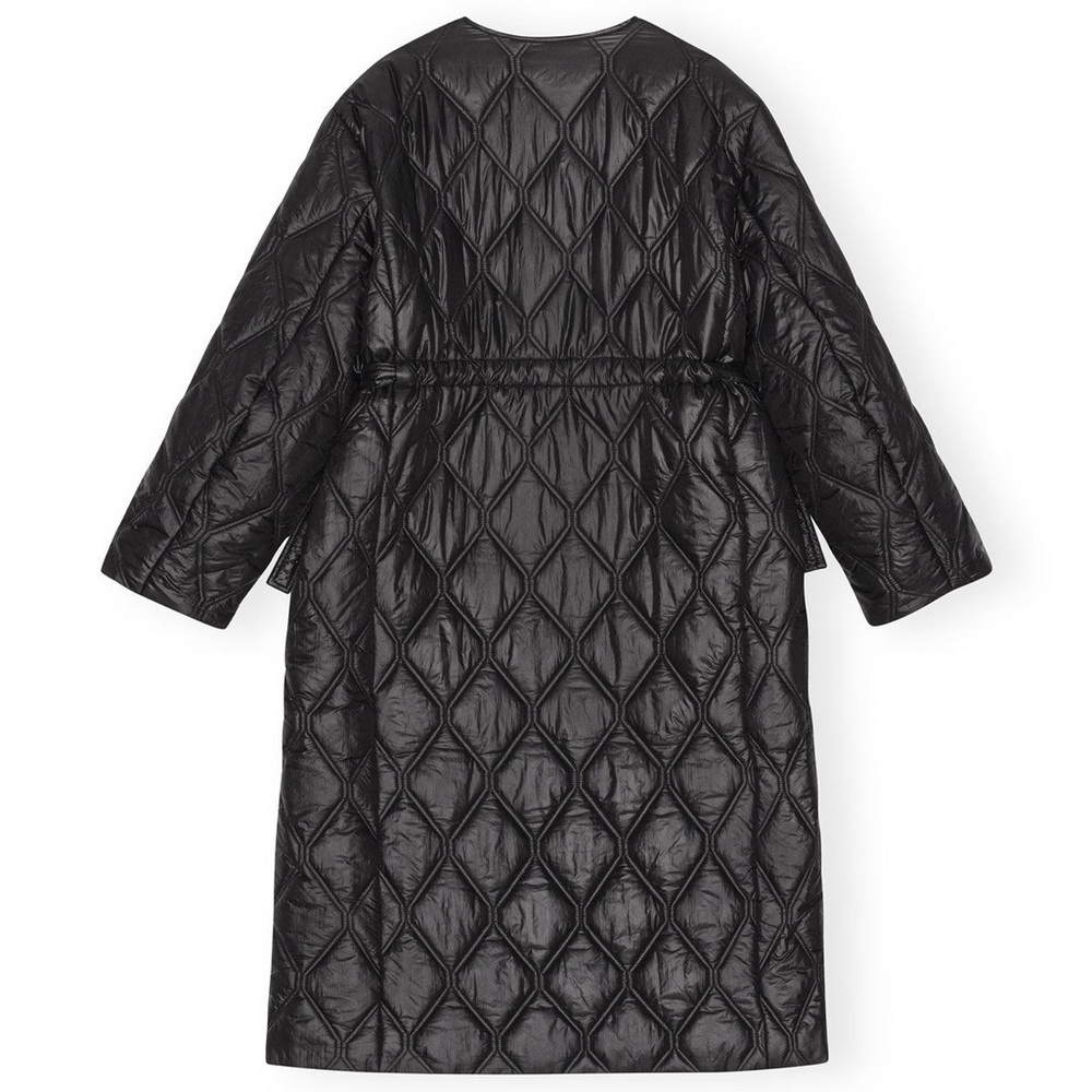 Ganni Black Shiny Quilt Long Coat- - Picture 3 of 7